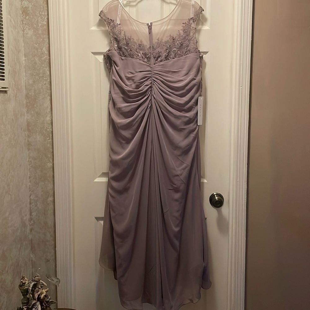 Azazie dress color is dusk(pic#1) lace bust gathered waist high/low hem lined - Picture 5 of 16